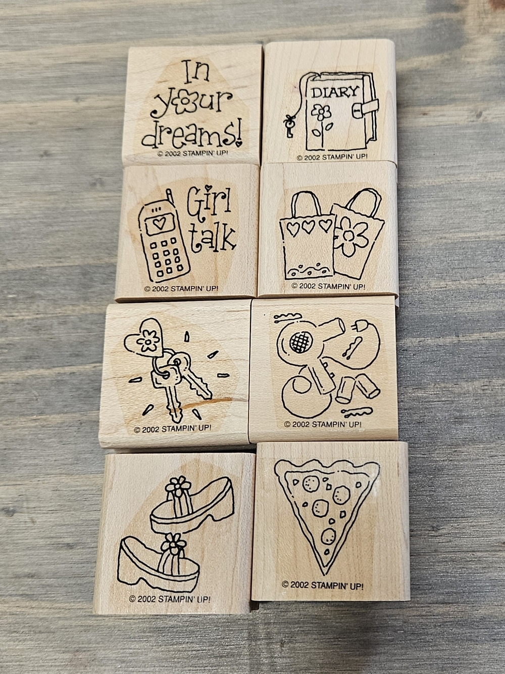 Stampin' Up! Cute Mini Wood Mounted Stamps "Girlfriend Accessories" Neutral Wood